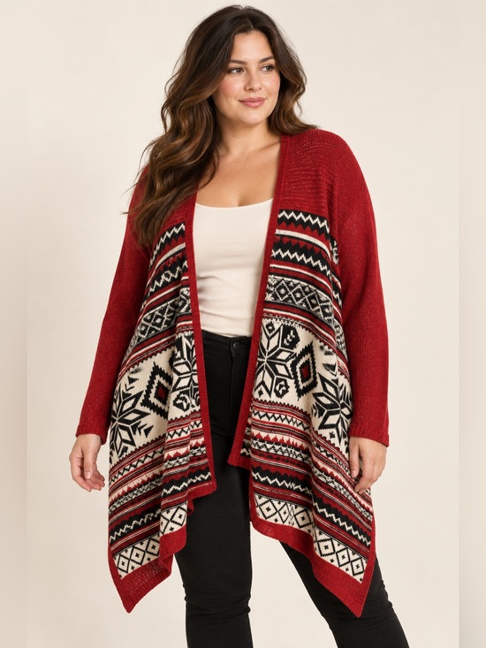 Mossimo Supply Co. Sweaters - Mossimo XL Red Nordic Snowflake Waterfall Cardigan Sweater Open Front Cozy